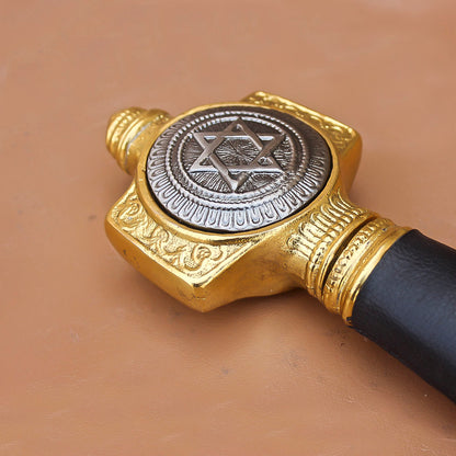 40" Handmade Medieval King David Solomon Damascus Steel Sword With Leather Sheath - propswords