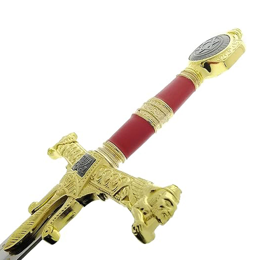 King Solomon Sword with Display Plaque. for Wall Decoration, Collection, Cosplay- Red & Gold Edition