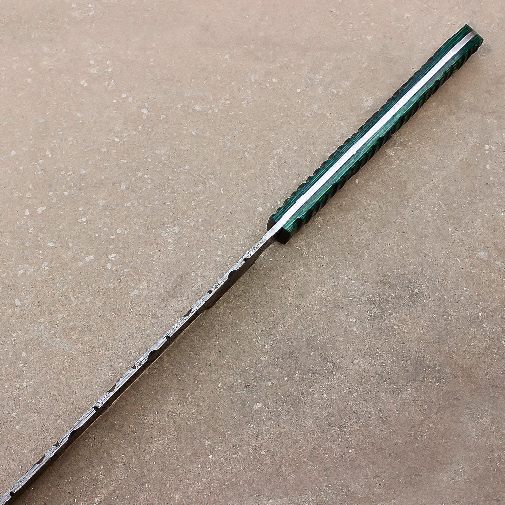 28" Custom Damascus Steel Full Tang Machete Sword Survival Hunting Knife With Leather Sheath - propswords