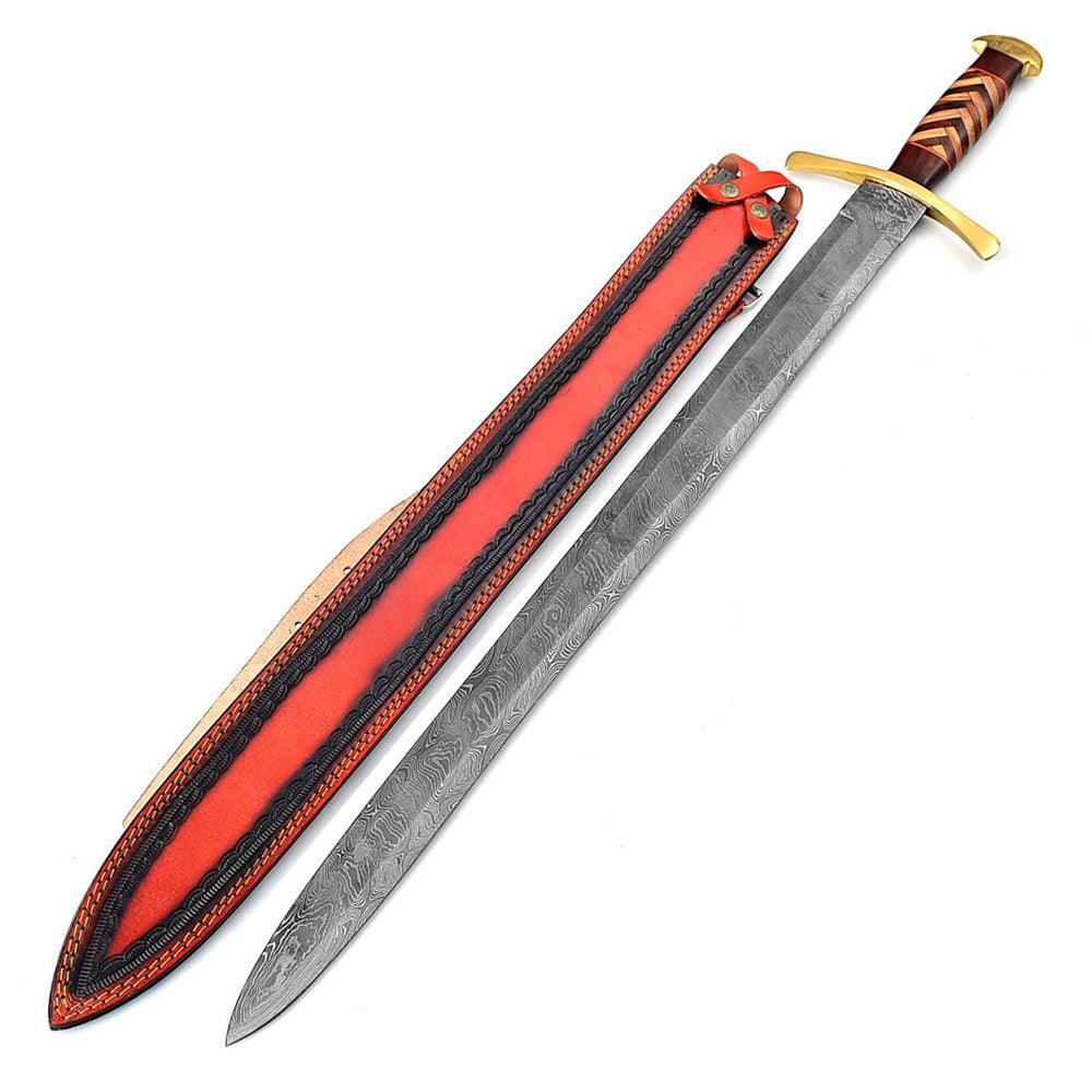 Handmade Damascus Steel Brute Elja Pattern Historical Inspired Replica Sword - propswords