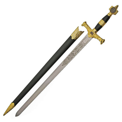 34" Gold Medieval Ceremonial Sword with Star of David and Scabbard – Stainless Steel Display Sword for Collectors, LARP, Renaissance, and Cosplay