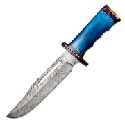 15" Handmade Damascus Steel Rat-Tail Bowie Knife Colored Bone Handle With Leather Sheath