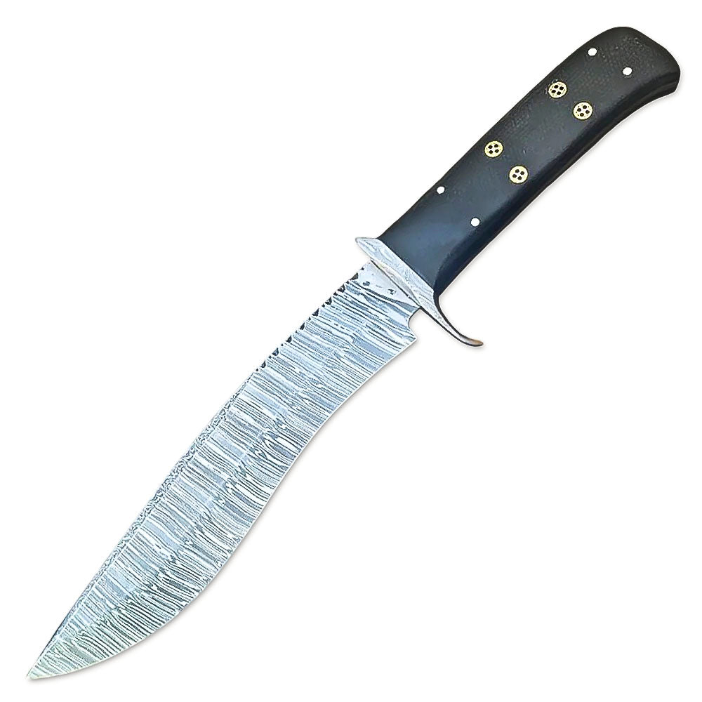 14" Handmade Damascus Steel Full Tang Bowie Machete Knife With Leather Sheath-Hunting, Camping, Outdoor, Fishing - propswords