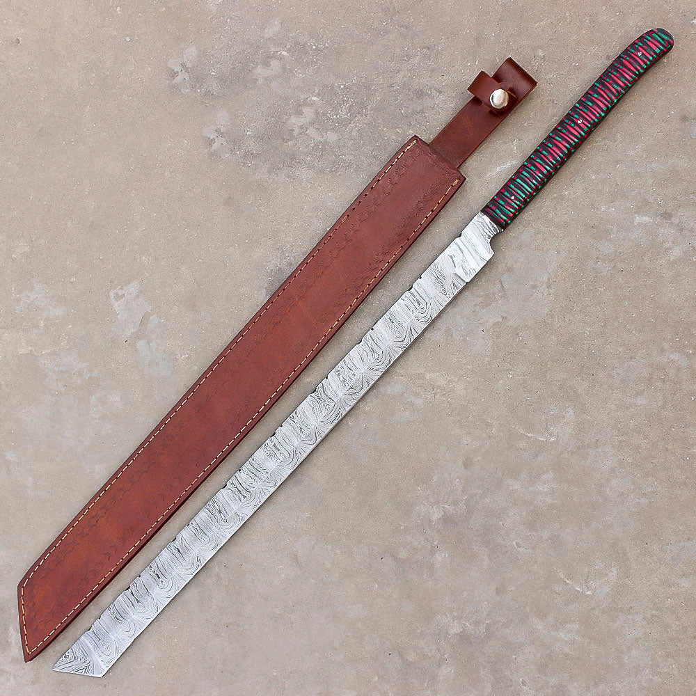 28" Handmade Damascus Steel Hunting Machete With Sheath | Best For Hunting Skinning and Camping - propswords