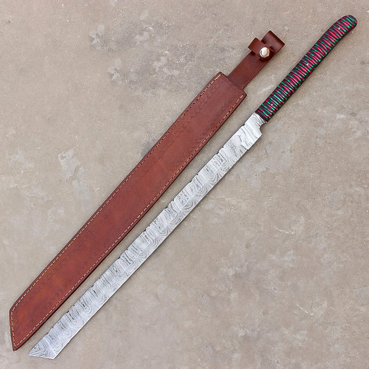 28" Handmade Damascus Steel Hunting Machete With Sheath | Best For Hunting Skinning and Camping - propswords