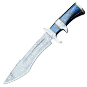 14” Hand Forged Damascus Steel Rat-Tail Bowie Knife Hard Wood Handle With Leather Sheath