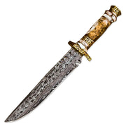 13” Handmade Damascus Steel Bowie Hunting Knife Texture Bone Handle With Leather Sheath