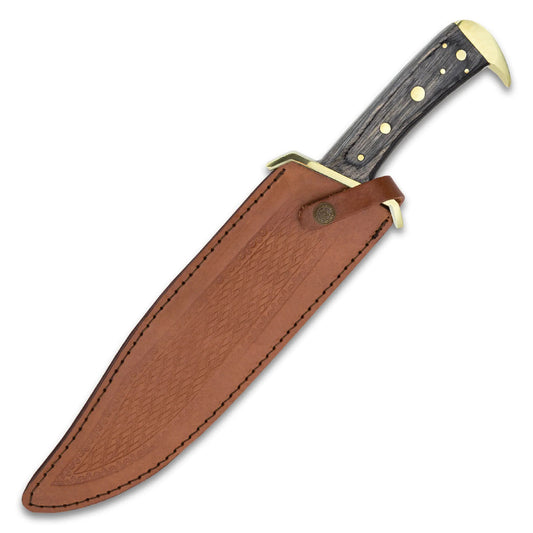 16" Handmade Stainless Steel Bowie Knife Blood Grooved Blade Wood Handle With Leather Sheath - propswords
