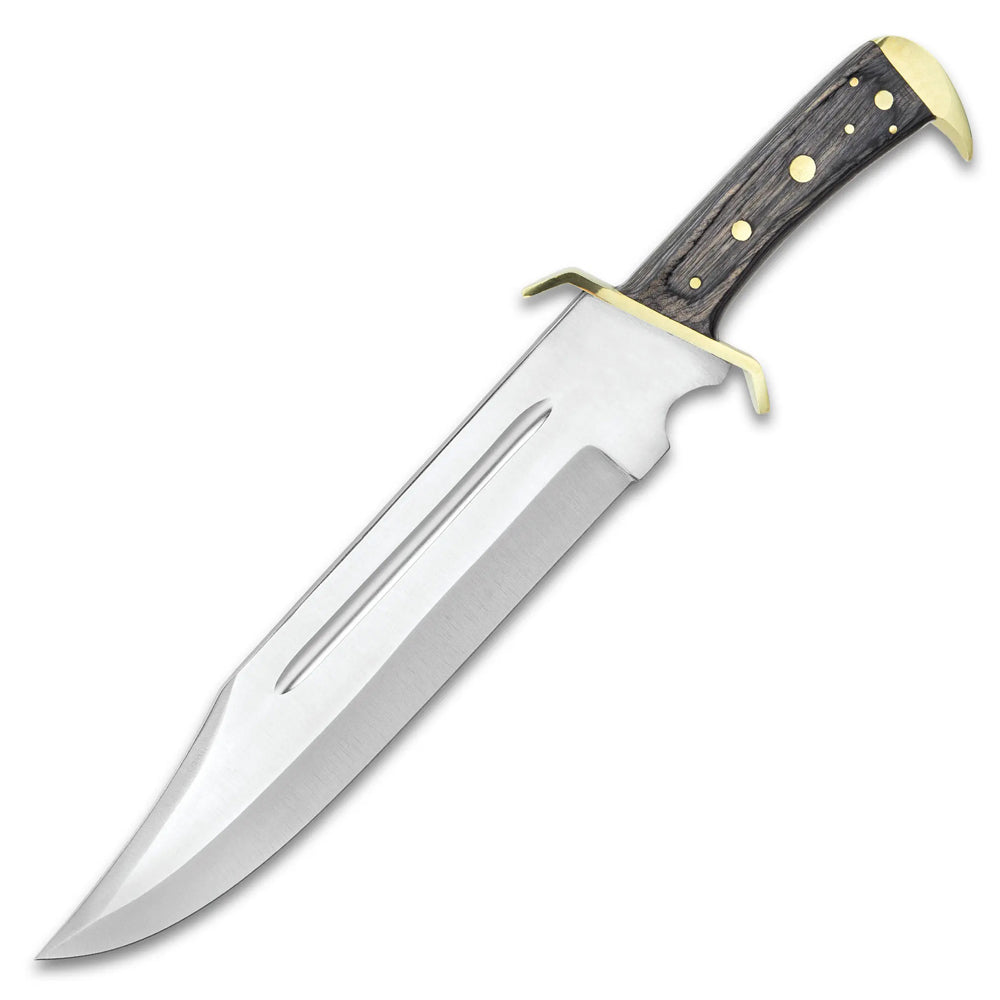16" Handmade Stainless Steel Bowie Knife Blood Grooved Blade Wood Handle With Leather Sheath - propswords