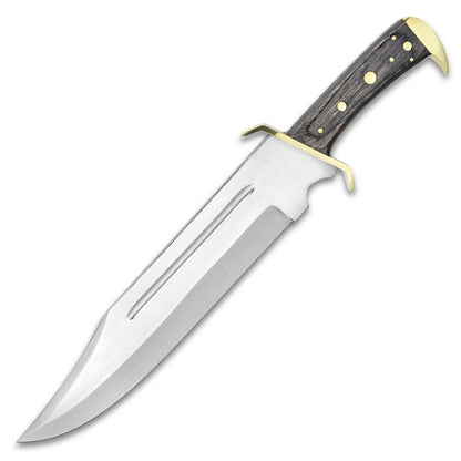 16" Handmade Stainless Steel Bowie Knife Blood Grooved Blade Wood Handle With Leather Sheath - propswords