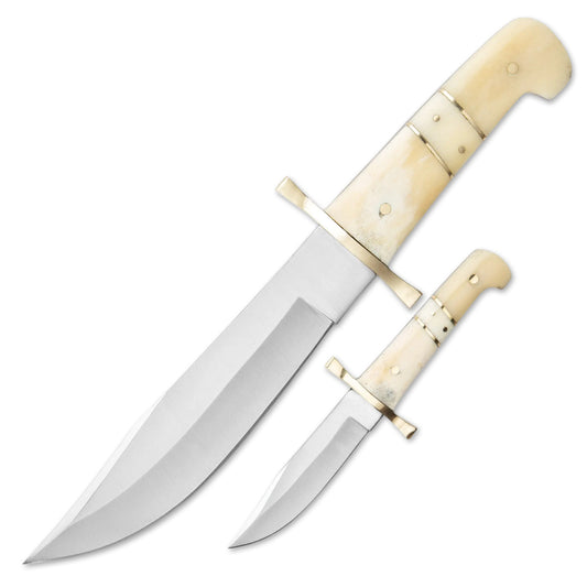 12"and 8" Handmade Stainless Steel Bowie Knife Camel Bone Handle With Leather Sheath - propswords