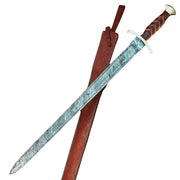 Handmade Damascus Steel Viking Sword With Leather Sheath - propswords