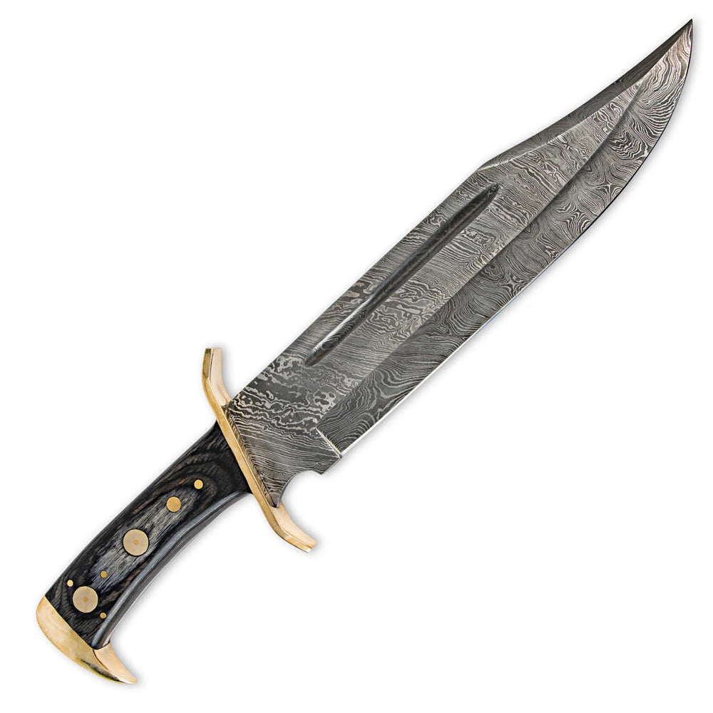 16" Handmade Damascus Steel Bowie Knife Wood Handle With Brass Clip And Sheath - propswords