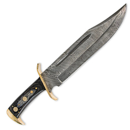16" Handmade Damascus Steel Bowie Knife Wood Handle With Brass Clip And Sheath - propswords
