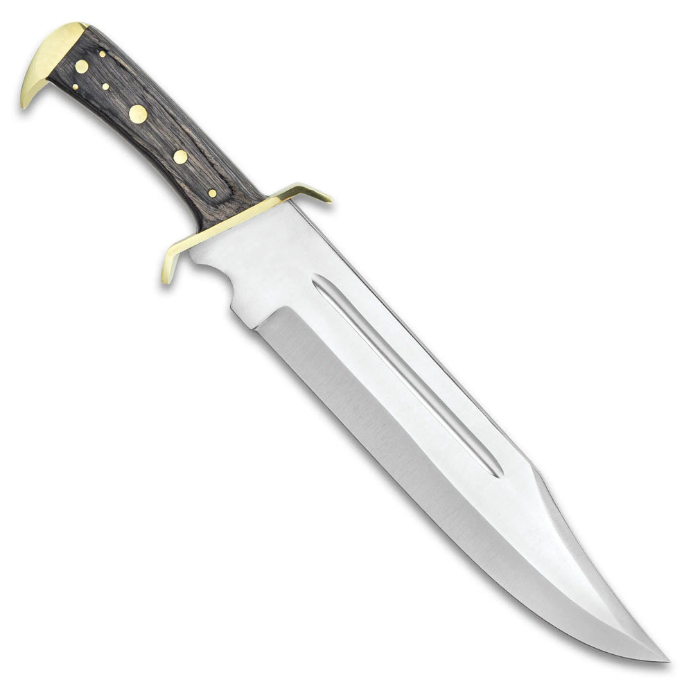 16" Handmade Stainless Steel Bowie Knife Blood Grooved Blade Wood Handle With Leather Sheath - propswords