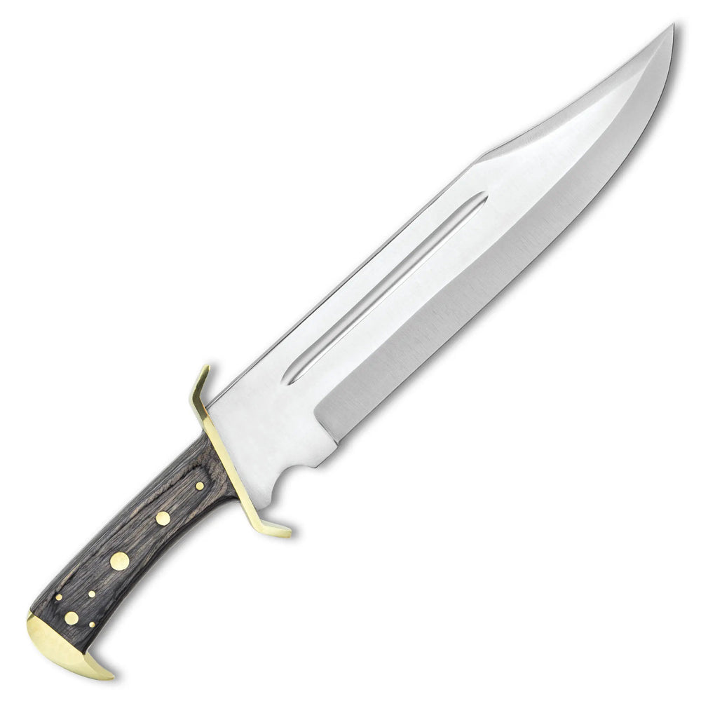 16" Handmade Stainless Steel Bowie Knife Blood Grooved Blade Wood Handle With Leather Sheath - propswords