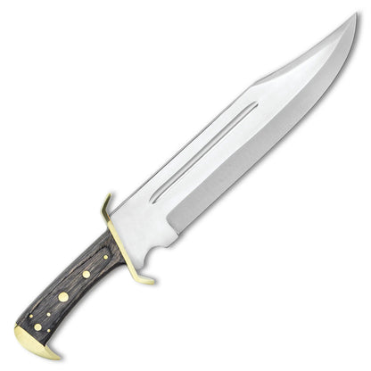 16" Handmade Stainless Steel Bowie Knife Blood Grooved Blade Wood Handle With Leather Sheath - propswords