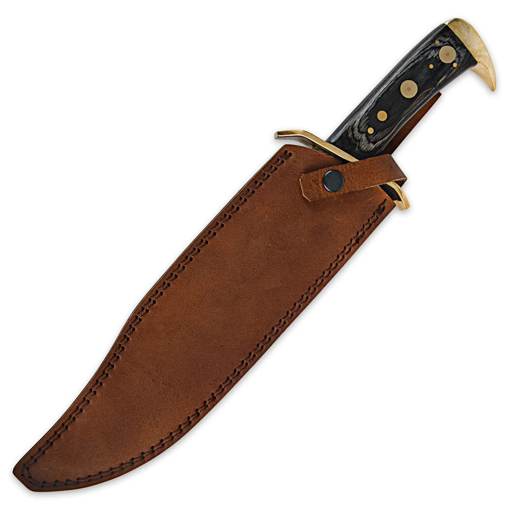 16" Handmade Damascus Steel Bowie Knife Wood Handle With Brass Clip And Sheath - propswords