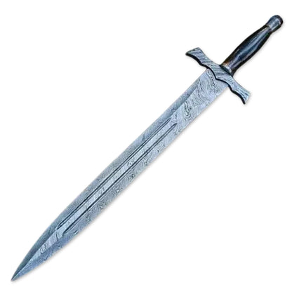 30" Handmade Damascus Steel Rat Tail Hunting Sword With Leather Sheath - propswords