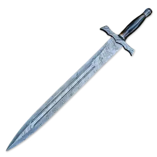 30" Handmade Damascus Steel Rat Tail Hunting Sword With Leather Sheath - propswords