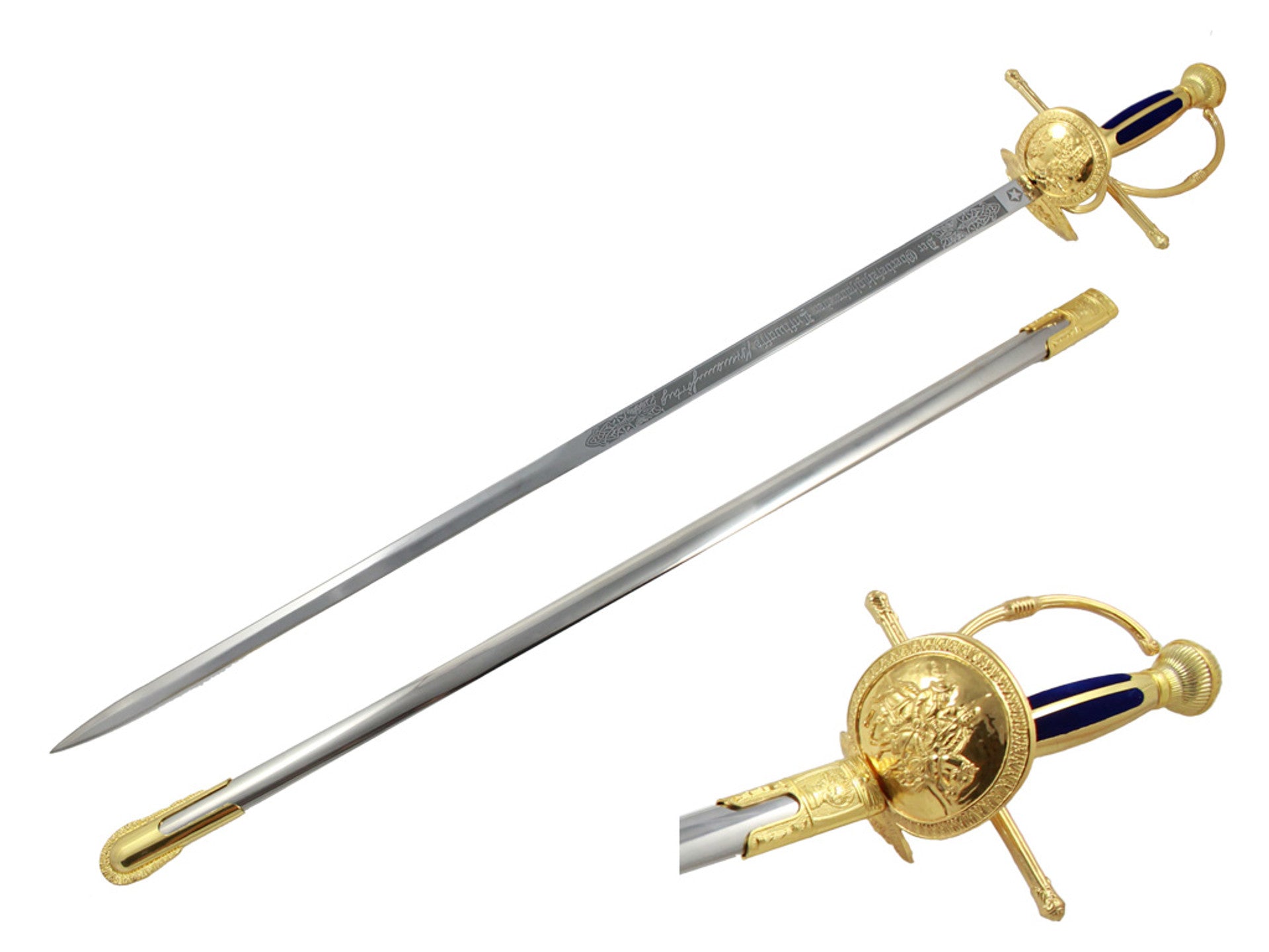 Handmade Double Head Sword, Quixote Rapier Renaissance Spanish Musketeer Sword Black&Gold Edition