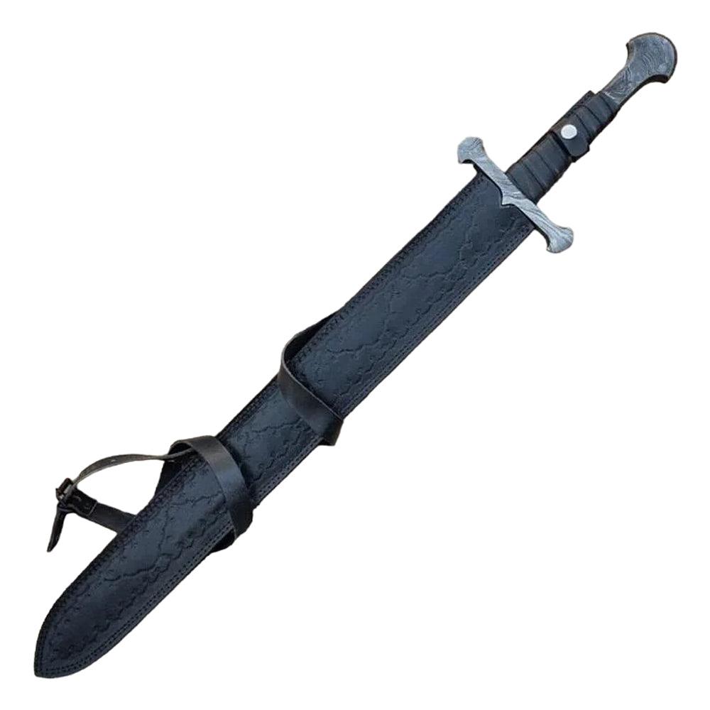 Handmade Damascus Steel Viking Sword With Leather Sheath - propswords