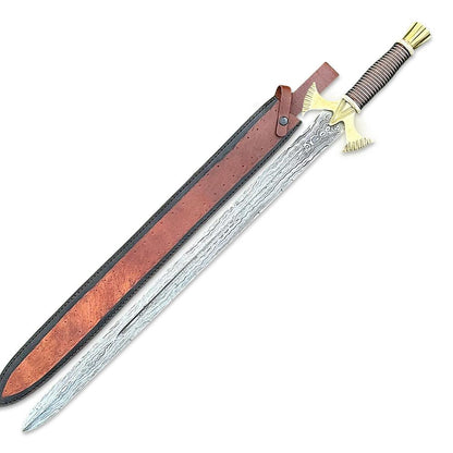 Custom Handmade Damascus Steel Combat Hunting Sword. Long Sword, Double Edge Sword, Viking Sword With Leather Sheath - propswords