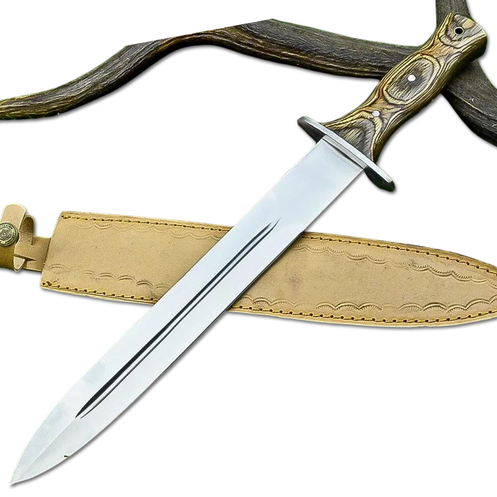 16" Handmade Stainless Steel Double Edge Dagger Knife With Leather Sheath - propswords