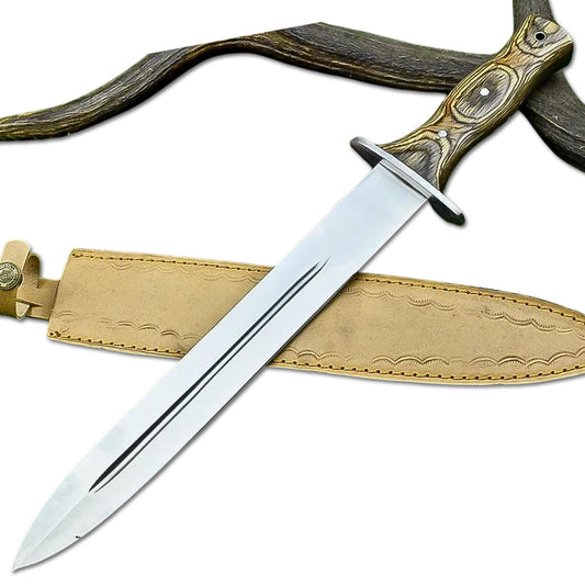 16" Handmade Stainless Steel Double Edge Dagger Knife With Leather Sheath - propswords