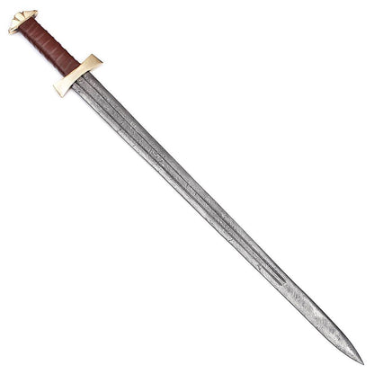 Handmade Damascus Steel Viking Warrior Sword With Leather Sheath - propswords