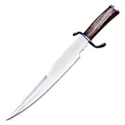 17” Handmade Stainless Steel Rat-Tail Rose Wood Handle Bowie Knife With Leather Sheath