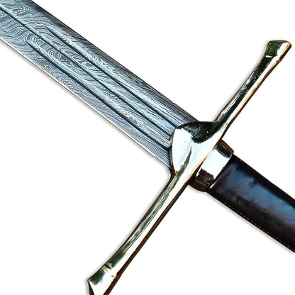 Hand Forged Damascus Steel Aragorn Strider Sword With Leather Sheath