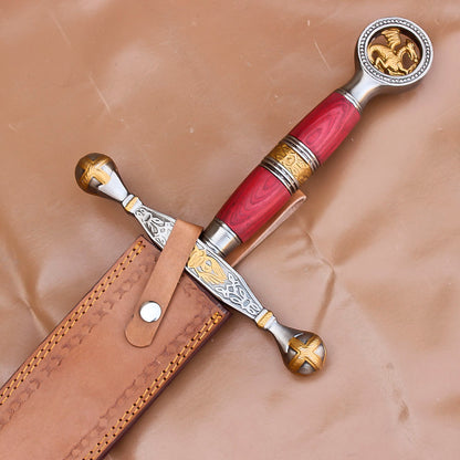 40" Custom Damascus Steel Rat-Tail Football Sword With Leather Sheath - propswords