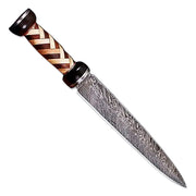15" Handmade Damascus Steel Gladiator Double Edge Dagger Knife With Leather Sheath- Rose Wood & Olive Wood Handle