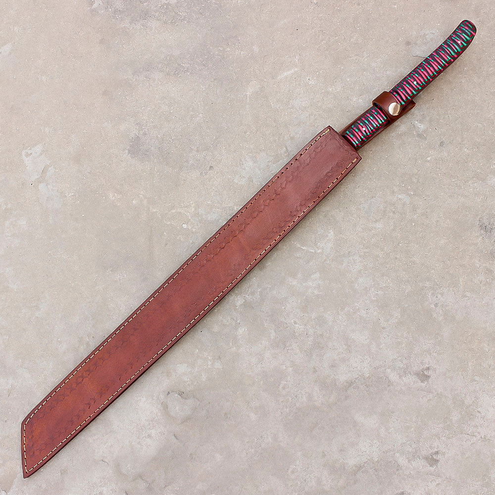 28" Handmade Damascus Steel Hunting Machete With Sheath | Best For Hunting Skinning and Camping - propswords