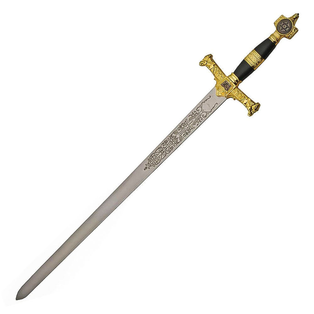 34" Gold Medieval Ceremonial Sword with Star of David and Scabbard – Stainless Steel Display Sword for Collectors, LARP, Renaissance, and Cosplay