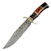 13" Handmade Damascus Steel Rat-Tail Bowie Knife Wood Handle With Leather Sheath-Outdoor, Camping, Hunting, Fishing
