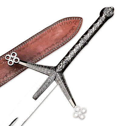 38" Handmade Stainless Steel Rat-Tail Scottish Claymore Sword With Leather Sheath