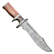 13” Handmade Damascus Steel Bowie Knife Rose wood Handle  With Leather Sheath