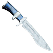 14” Hand Forged Damascus Steel Rat-Tail Bowie Knife Hard Wood Handle With Leather Sheath