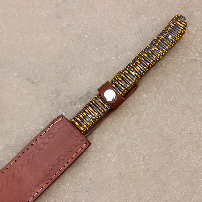 28" Stunning Full Tang Damascus Steel Machete Sword With Leather Sheath-Camping,Hunting,Outdoor - propswords
