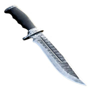15" Handmade Damascus Steel Rat-Tail Bowie Hunting Knife Micarta Handle With Leather Sheath