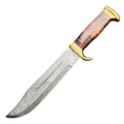 14" Handmade Damascus Steel Crocodile Dundee Knife, Bowie Knife, Hunting Knife With Leather Sheath