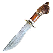 15” Handmade Damascus Steel Rat-Tail Bowie Knife Stag Antler& Rose wood Handle With Leather Sheath