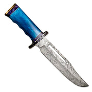15" Handmade Damascus Steel Rat-Tail Bowie Knife Colored Bone Handle With Leather Sheath