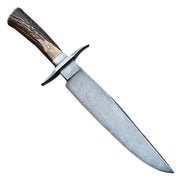 15” Handmade Damascus Steel Rat-Tail Bowie Knife Stag Antler Handle With Leather Sheath