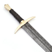 Handmade Damascus Steel Battle Viking Sword With Leather Sheath - propswords