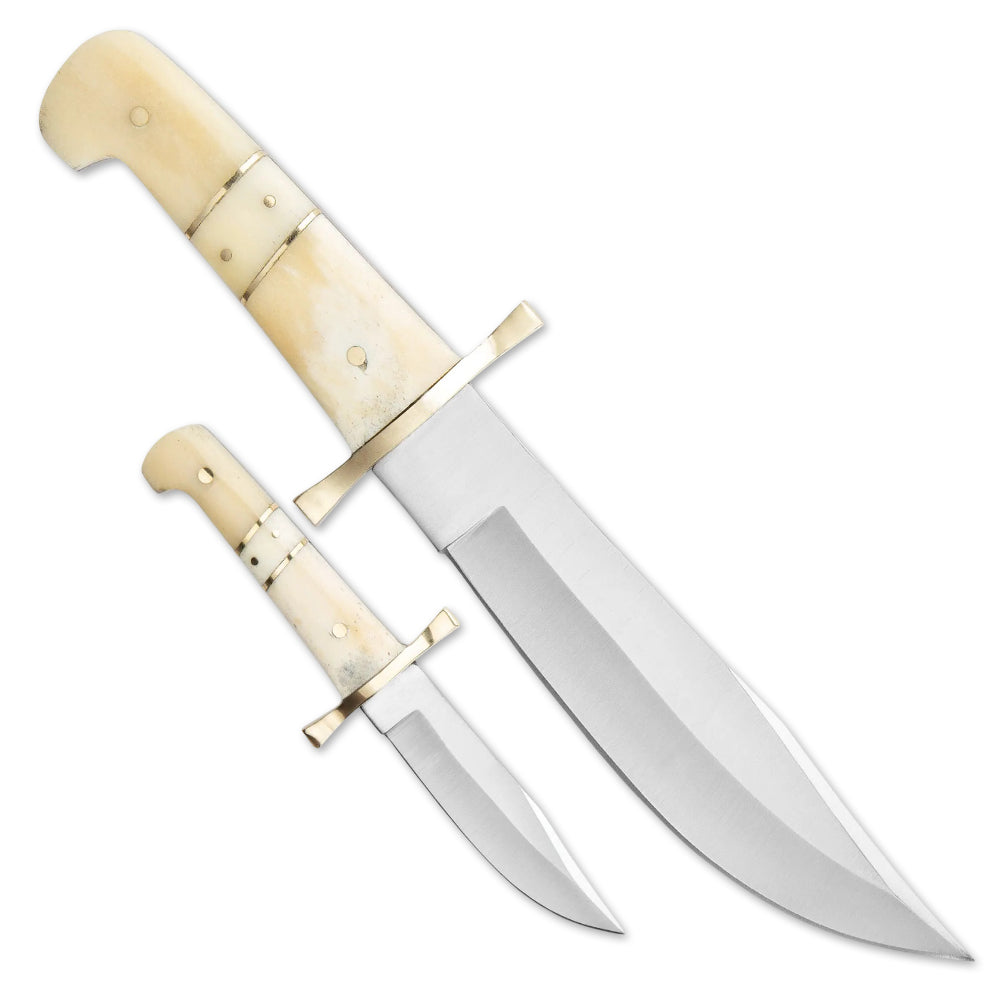 12"and 8" Handmade Stainless Steel Bowie Knife Camel Bone Handle With Leather Sheath - propswords