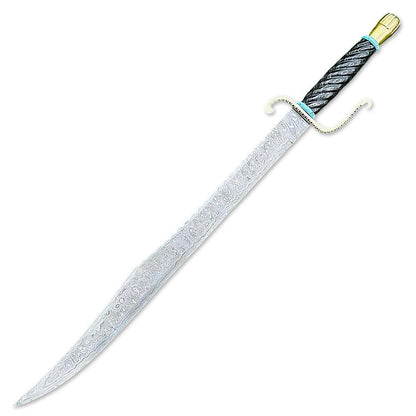 Handmade Damascus Steel Scimitar Sword With Leather Sheath - propswords