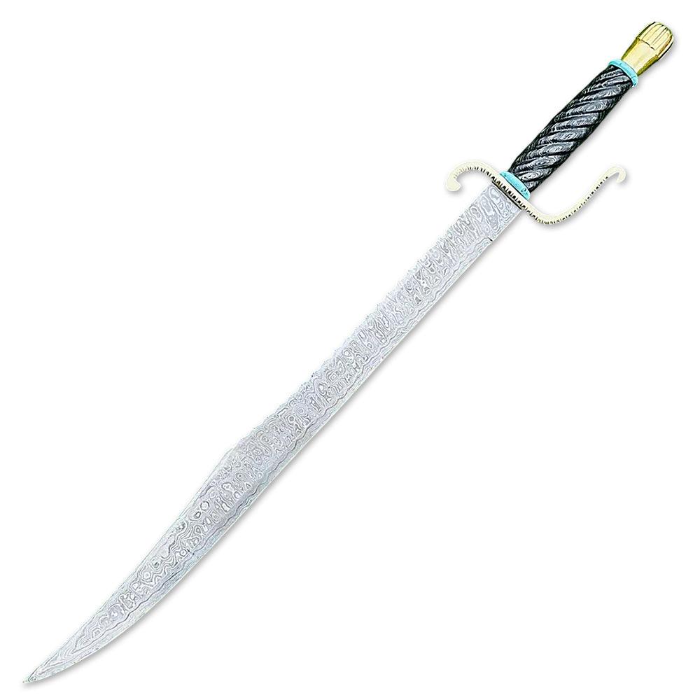 Handmade Damascus Steel Scimitar Sword With Leather Sheath - propswords